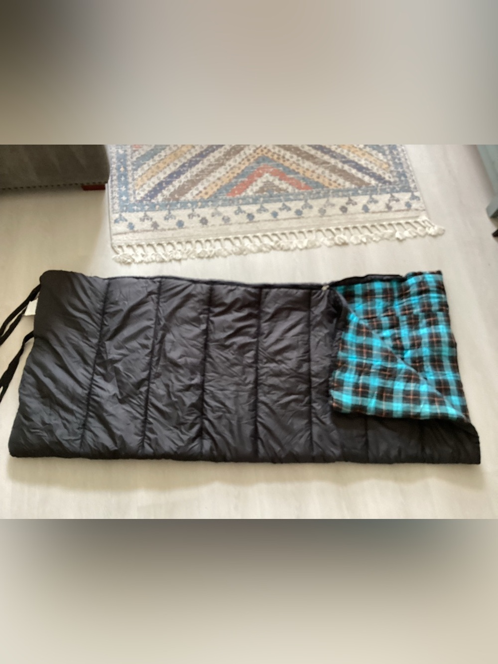 Black & Blue Flannel Plaid Dupont Hollofil 808 Sleeping Bag